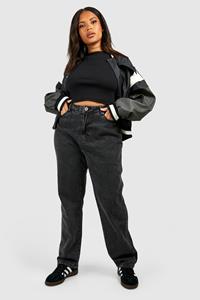 Boohoo Plus Basic High Waist Jeans Met Rechte Pijpen, Washed Black