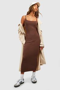 Boohoo Super Zachte Premium Midaxi Jurk Met Bandjes, Chocolate