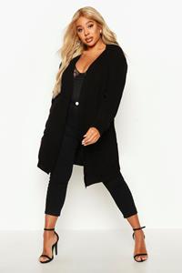 Boohoo Plus Gebreide Boyfriend Cardigan, Zwart