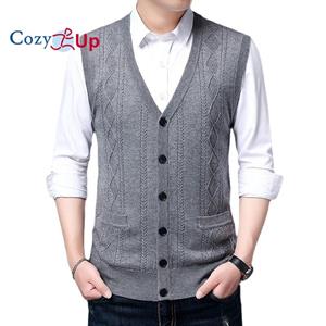 Cozy Up Jacquard Warm Heren Wollen Vest Heren Pocket Mouwloos Gebreid Vest Vest