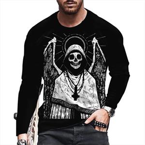 WowClassic Autumn Winter Men's Christmas Pullover Long Sleeve Top Loose Fit Spring Skeleton Youth Men Round Neck Casual T-shirt