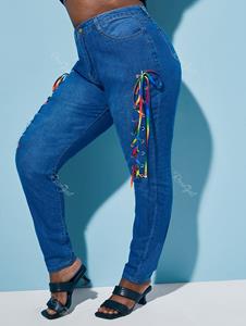 Rosegal Skinny Colorful Lace Up Front Plus Size Jeans