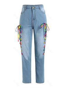 Rosegal Skinny Colorful Lace Up Front Plus Size Jeans