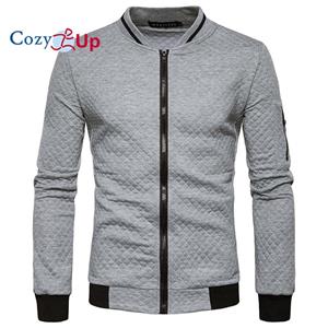 Cozy Up Men's Diamond Check Color Zipper Stand Collar Hoodies Sweatshirt Jacket