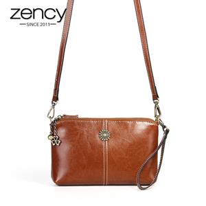 Zency 100% Genuine Leather Retro Women Messenger Purse Day Clutches Fashion Lady Shoulder Crossbody Bags Black Brown Handbag