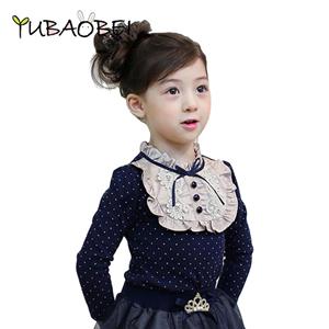 YUBAOBEI Baby Girls T-shirt Spring Autumn College Wind Long Sleeve Printed Lace bow-knot Cotton kids Top Shirt