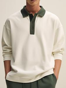 ChArmkpR Mens Contrast Collar Long Sleeve Casual Loose Golf Shirts