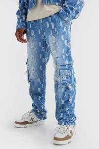 Boohoo Onbewerkte Baggy Versleten Cargo Jeans, Mid Blue