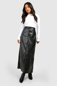 Boohoo Petite Faux Leather Column Maxi Skirt, Black