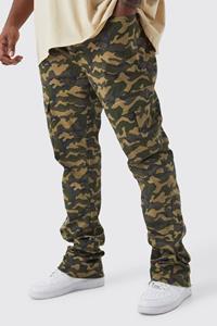 Boohoo Plus Skinny Stacked Flare Gusset Camo Cargo Trouser, Sand
