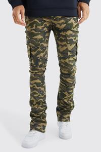 Boohoo Tall Skinny Stacked Flare Gusset Camo Cargo Trouser, Sand