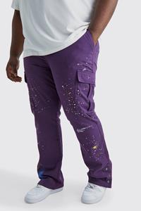 Boohoo Plus Slim Flare Popper Hem Paint Splatter Cargo Trouser, Purple