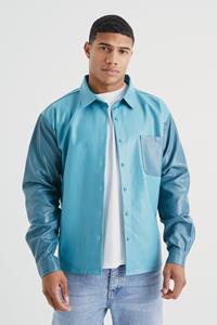 Boohoo Pu Overhemd Met Color Block Zakken, Blue