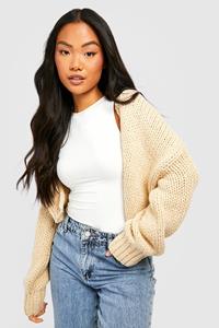 Boohoo Petite Dikke Gebreide Premium Cardigan, Ivory