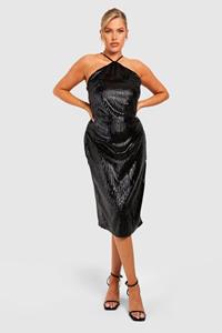 Boohoo Plus Matte Sequin Halterneck Midi Dress, Black