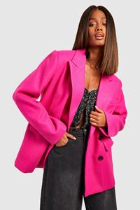 Boohoo Double Breasted Wool Look Tailored Blazer, Hot Pink
