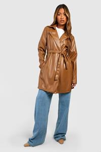 Boohoo Faux Leather Longline Trench Coat, Camel