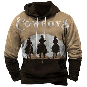ETST WENDY 005 Vintage Men's Hoodie Cowboy Pattern Oversized Mens Clothing Casual Tops Street Sweatshirt For Men Pullover Male Classic Hoodie