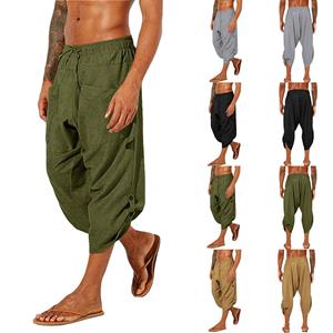 Lapa Cotton Linen Mens Harem Cropped Pants Casual Baggy Yoga Hippie Trousers