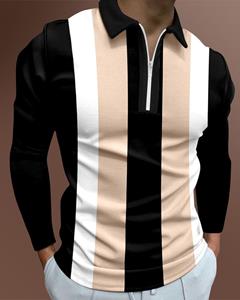 Haodingfushi Men's Casual Autumn Long Sleeve Polo Shirts Men Zip Tee Shirt Men Tops Street Golf Clothing Male Striped Print Clothes 2022