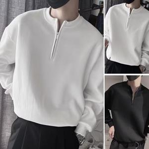 Tianhangyuan O-Neck Long Sleeve Zipper Half Placket Men Sweatshirt Autumn Solid Color Loose Pullover Sweatshirt Daily Clothing