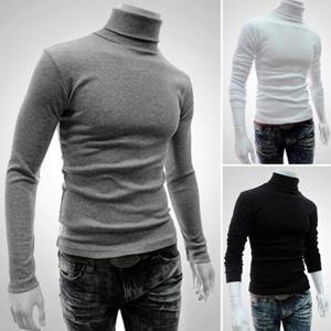 VVGUOWEI Fashion Long Sleeve Turtleneck Men Pullover Soft Solid Color Stretchy Knitted Shirt for Autumn Winter Top