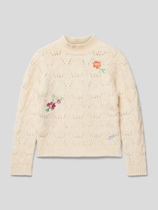 s.Oliver Strickpullover Pullover mit Blüten-Stickerei Stickerei