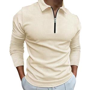 Bengbukulun Thin Men's Long Sleeved Autumn Breathable and Comfortable Zippered Collar Polo Shirt, Fashionable Solid Color Men's Office Polo Shirt.