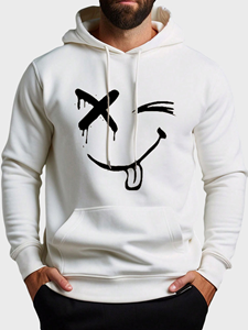 ChArmkpR Mens Smile Face Graphic Kangaroo Pocket Casual Drawstring Hoodies