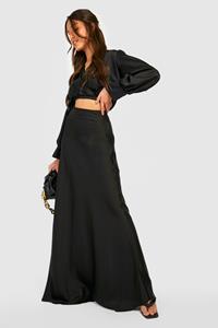 Boohoo Satijnen Maxi Rok, Black