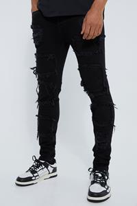 Boohoo Versleten Gescheurde Stacked Skinny Jeans, True Black
