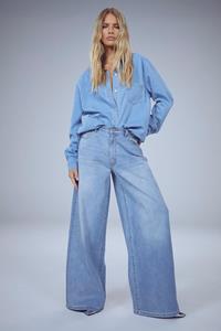 Boohoo Wide Leg Jeans, Washed Blue