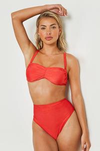 Boohoo Gewatteerde Geplooide High Waist Bikini Set, Red