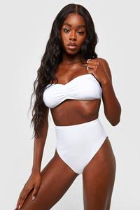 Boohoo Gewatteerde Geplooide High Waist Bikini Set, White