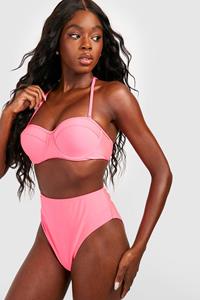 Boohoo Gewatteerde High Waist Bikini Set Met Beugel, Pink