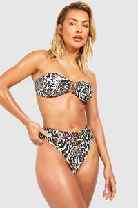 Boohoo High Waist Luipaardprint Bikini Set Met Gouden Afwerking, Leopard