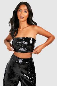 Boohoo Pette Glitter Bandeau Top Met Pailletten, Black