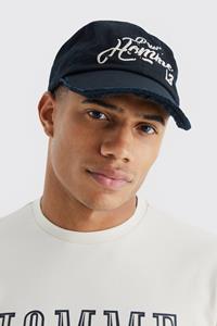Boohoo Distressed Homme Embroidered Cap, Black