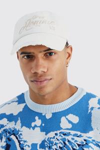 Boohoo Distressed Homme Embroidered Cap, White