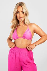 Boohoo Plus Driehoekige Essentials Bikini Top Met Strik, Bright Pink