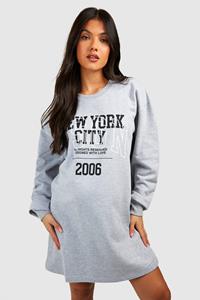 Boohoo Zwangerschap New York Sweatshirt Jurk Met Print, Grey Marl