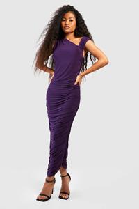 Boohoo Petite Slinky Ruched Midaxi Dress, Purple