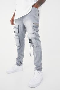 Boohoo Plus Stretch Cargo Skinny Jeans Met Zakken, Grey