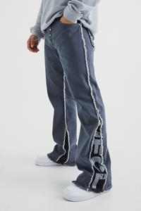 Boohoo Offcl Onbewerkte Flared Baggy Jeans Met Panelen, Mid Grey