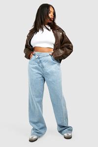 Boohoo Plus Jeans Met Asymmetrische Tailleband En Rechte Pijpen, Acid Wash Light Blue