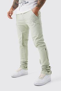 Boohoo Fixed Waist Skinny Stacked Gusset Strap Cargo Trouser, Sage
