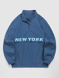 Zaful Men's Letter NEW YORK Graphic Printed Half Zip Popover Windbreaker Jacket