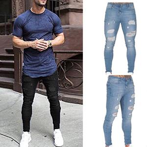 Chris 3 Mannen gewassen jeans strakke knieën gat rits skinny broek elasticiteit sterkte vernietigd gescheurde broek