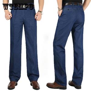 WTEMPO Dunne jeans broek van middelbare leeftijd en ouderen mannen hoge taille grote maat broek losse rechte pijpen broek