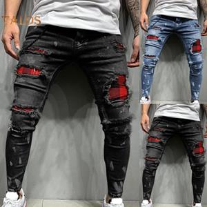 Talos Men Clothing M-3XL Heren Jeans Gescheurde Gaten Multi Pockets Denim Mid Waist Stretchy Tassel Skinny Jeans Streetwear